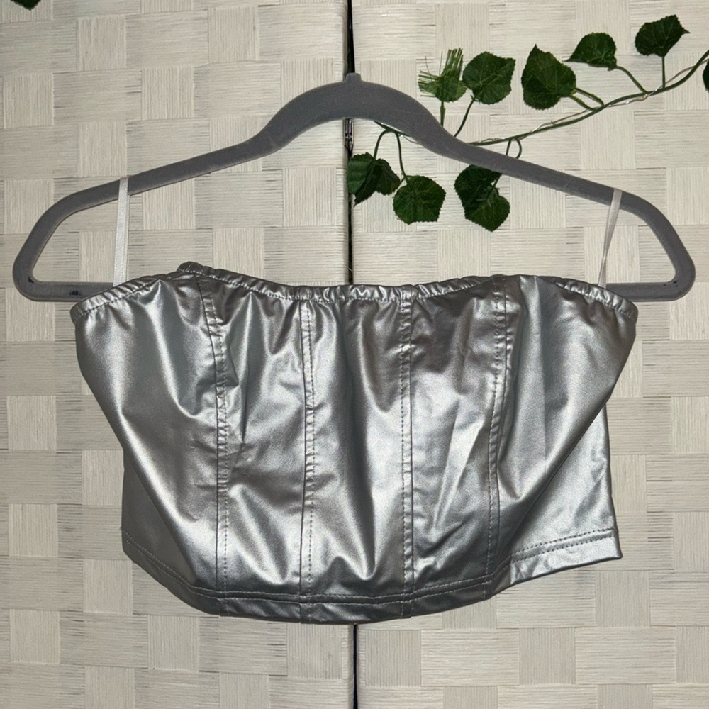 Silver Metallic Cropped Bandeau Top